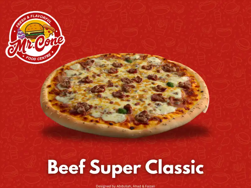Beef Super Classic special pizza pan, regular, large and extra-large sizes at Mr Cone