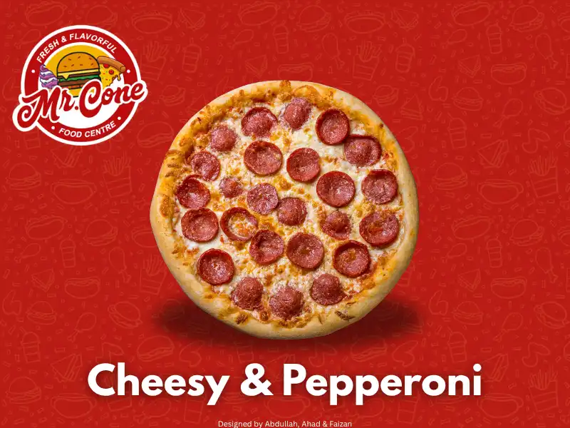 Cheesy and Pepperoni special pizza pan, regular, large and extra-large sizes at Mr Cone