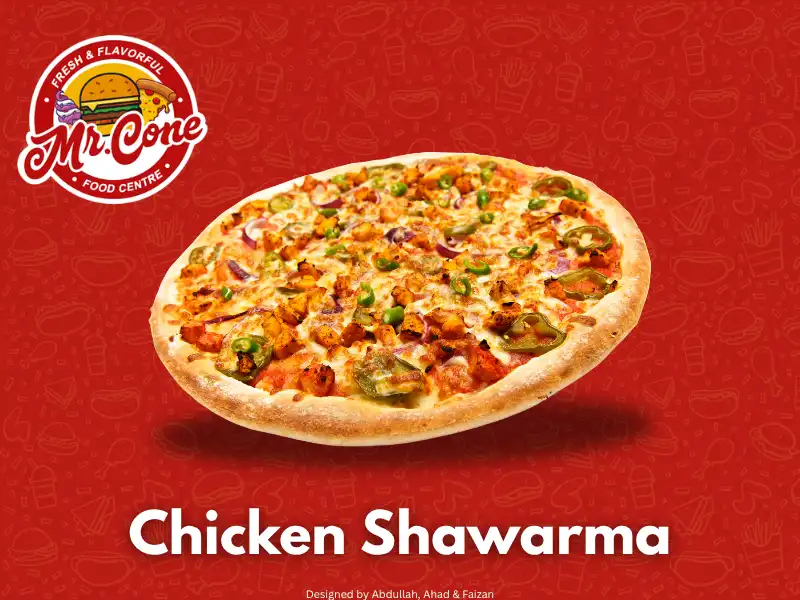 Chicken Shawarma special pizza pan, regular, large and extra-large sizes at Mr Cone