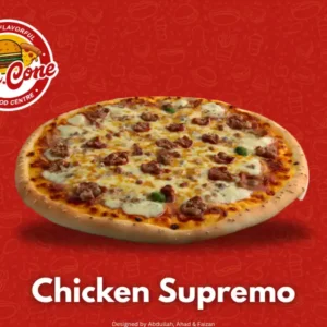 Chicken Supremo special pizza pan, regular, large and extra-large sizes at Mr Cone