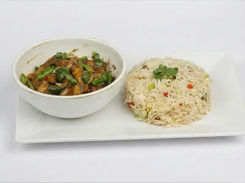 Chilli dry with rice Chicken Chilli Dry